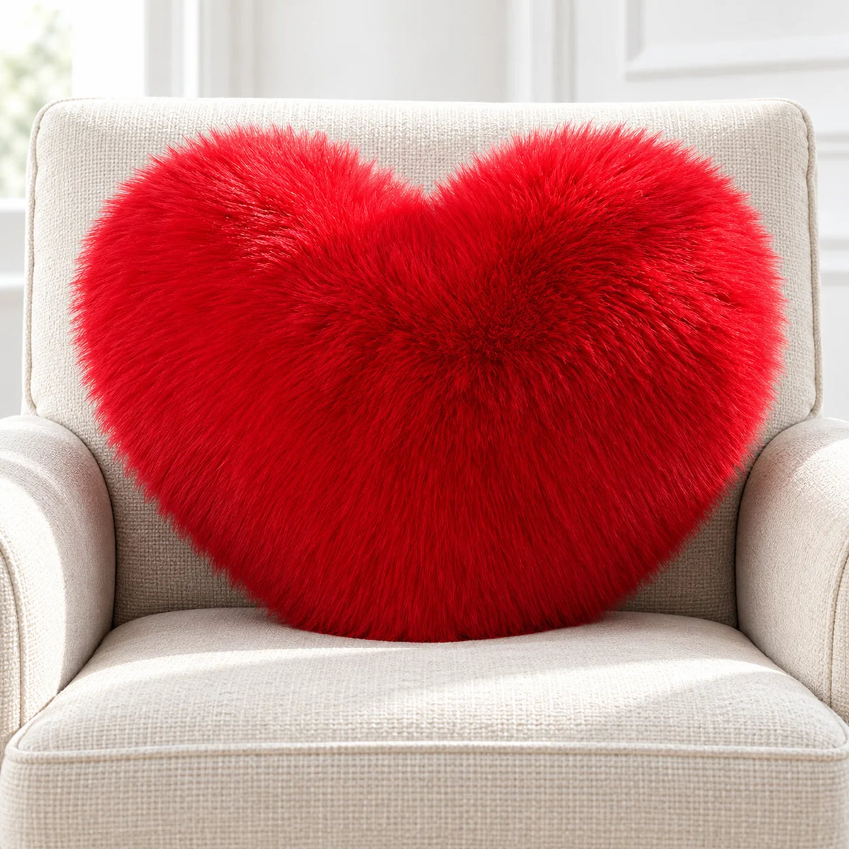 Throw Pillow Heart-Shaped Double-Sided Faux Fur Filled