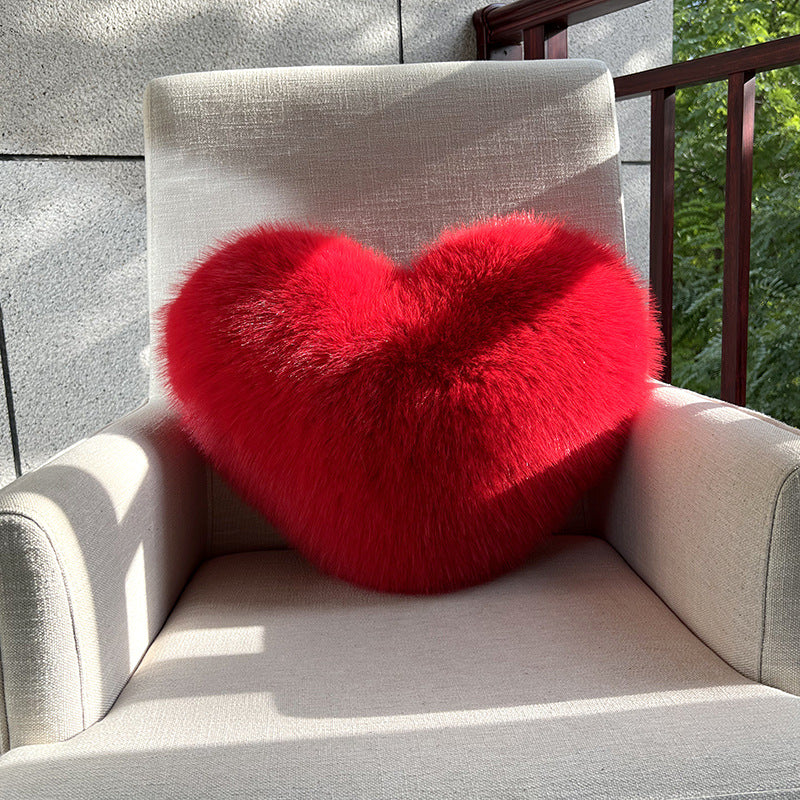 Throw Pillow Heart-Shaped Double-Sided Faux Fur Filled