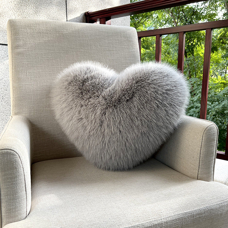 Throw Pillow Heart-Shaped Double-Sided Faux Fur Filled