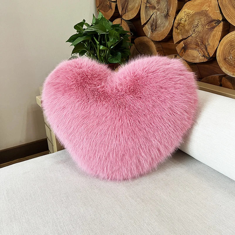 Throw Pillow Heart-Shaped Double-Sided Faux Fur Filled