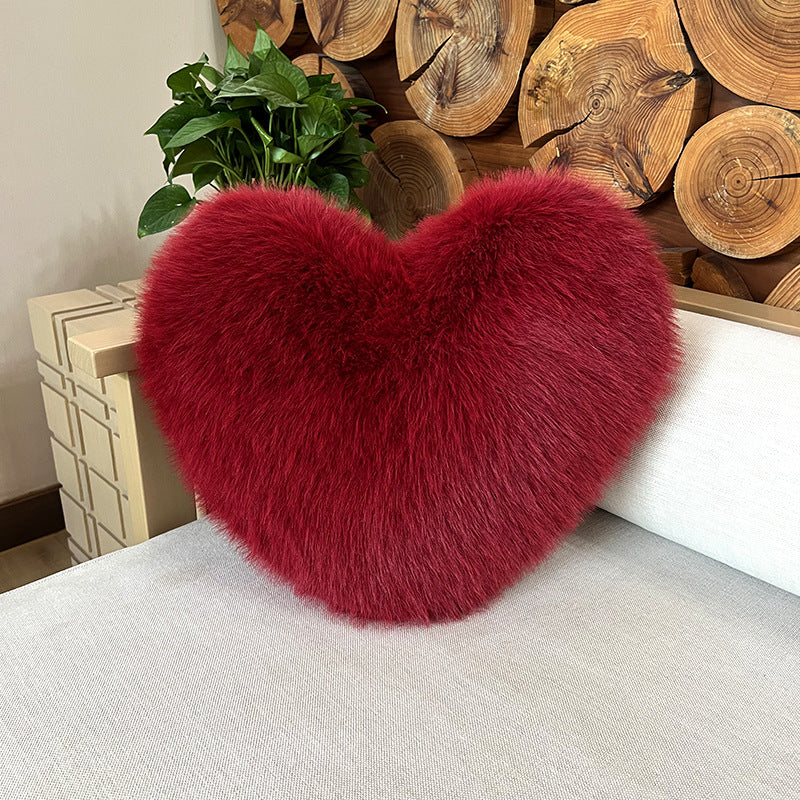 Throw Pillow Heart-Shaped Double-Sided Faux Fur Filled