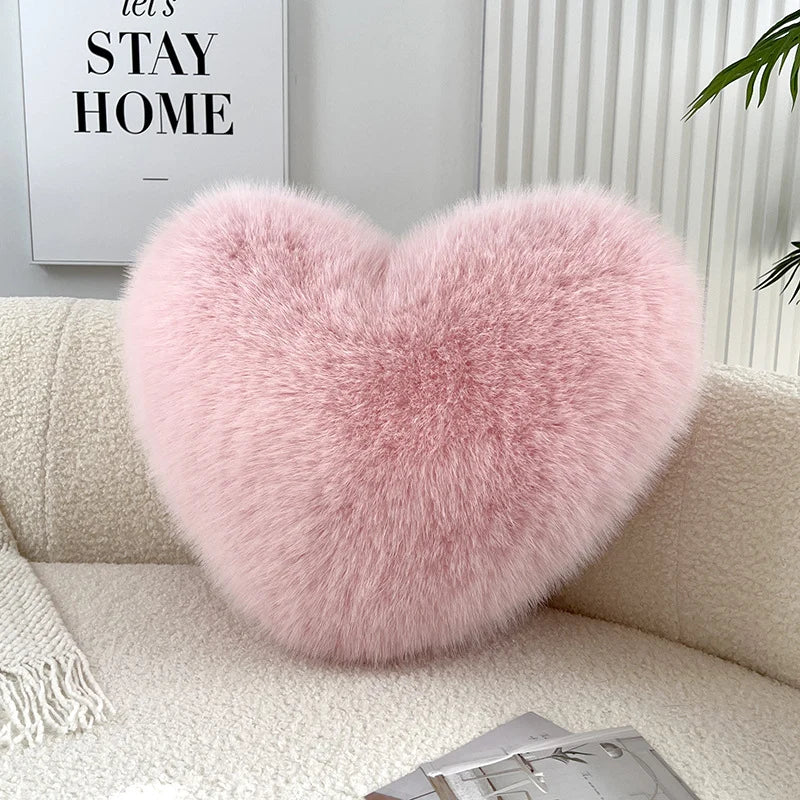 Throw Pillow Heart-Shaped Double-Sided Faux Fur Filled