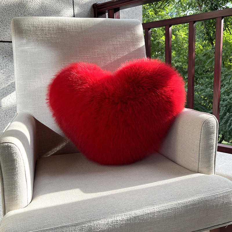 Throw Pillow Heart-Shaped Double-Sided Faux Fur Filled