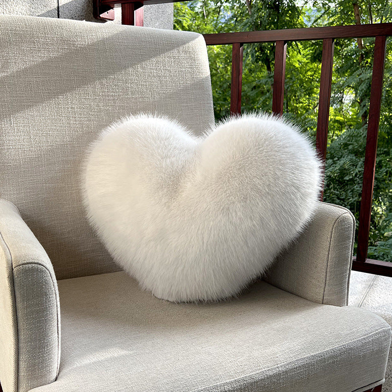 Throw Pillow Heart-Shaped Double-Sided Faux Fur Filled