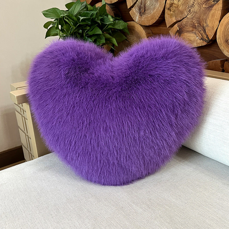 Throw Pillow Heart-Shaped Double-Sided Faux Fur Filled