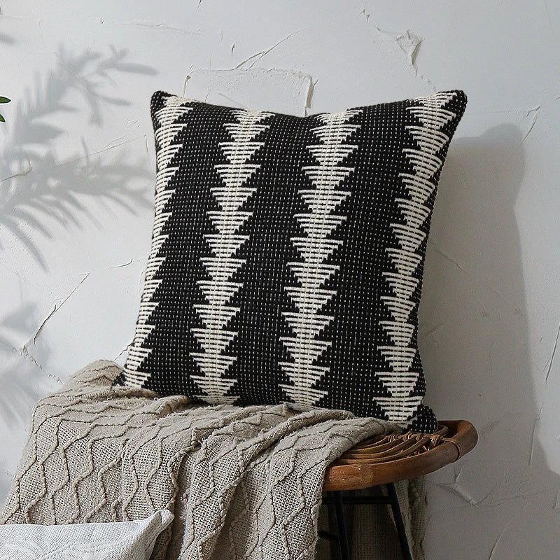 Throw Pillow Linen Blend Tufted Ethnic Stripe Removable Cover