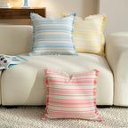 Throw Pillow Linen Look Striped Fringed 18x18 In
