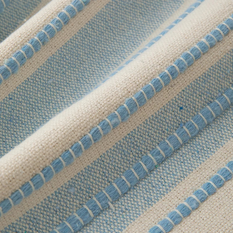 Throw Pillow Linen Look Striped Fringed 18x18 In
