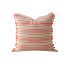 Throw Pillow Linen Look Striped Fringed 18x18 In