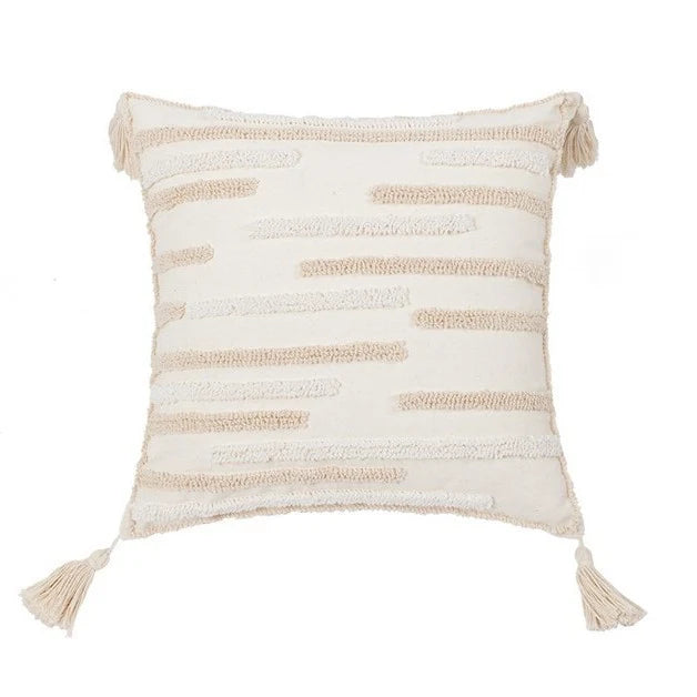 Throw Pillow Loop-Embroidered & Hand-Tied Tassels Removable Cover