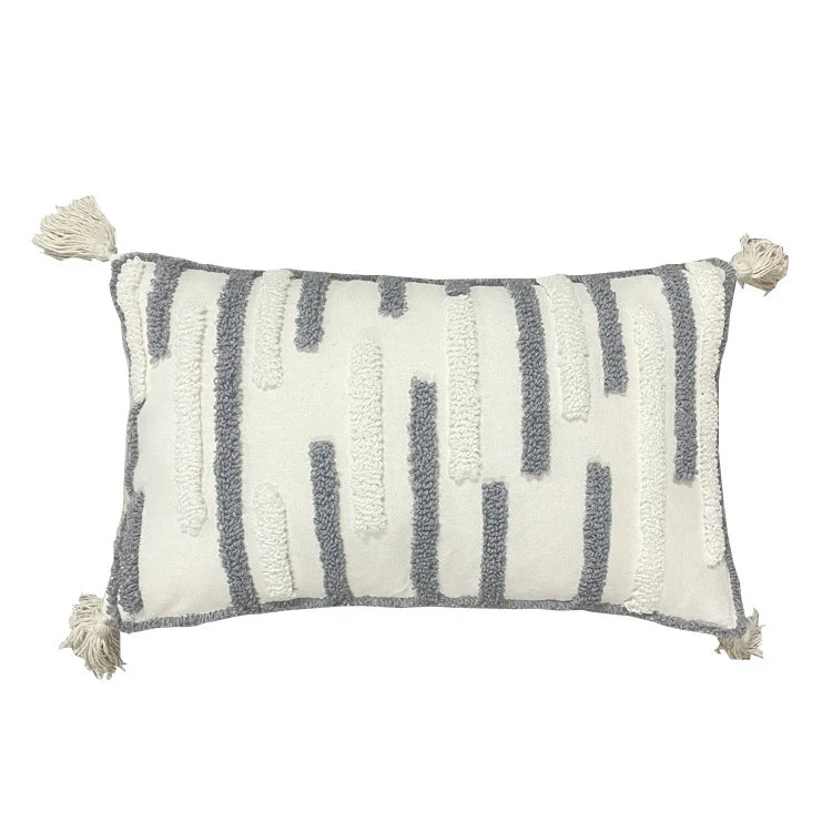 Throw Pillow Loop-Embroidered & Hand-Tied Tassels Removable Cover