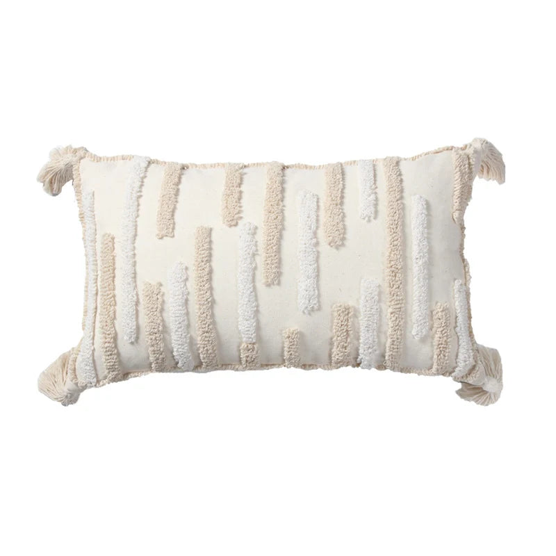Throw Pillow Loop-Embroidered & Hand-Tied Tassels Removable Cover