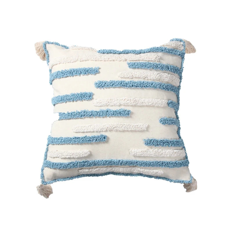 Throw Pillow Loop-Embroidered & Hand-Tied Tassels Removable Cover