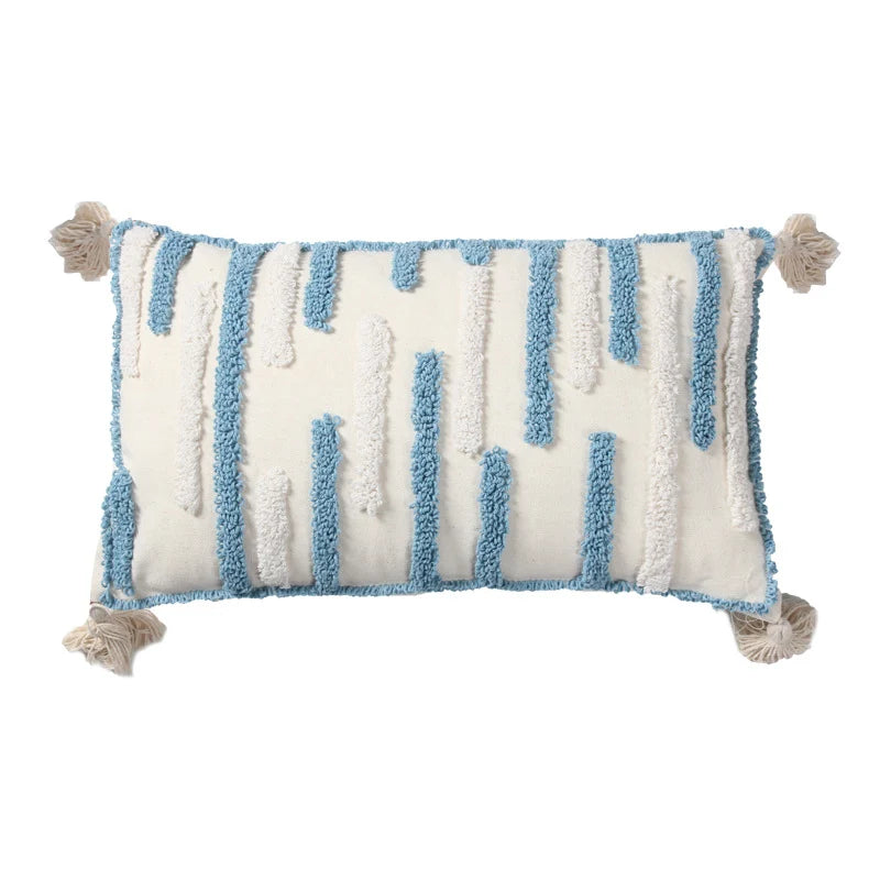 Throw Pillow Loop-Embroidered & Hand-Tied Tassels Removable Cover