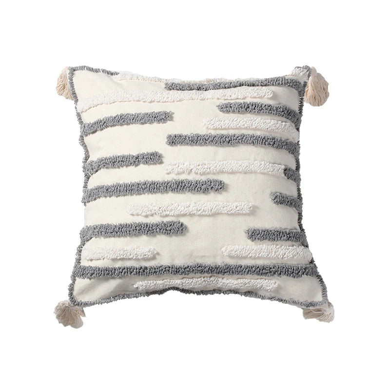 Throw Pillow Loop-Embroidered & Hand-Tied Tassels Removable Cover