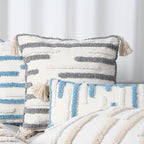 Throw Pillow Loop-Embroidered & Hand-Tied Tassels Removable Cover