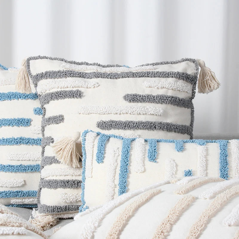 Throw Pillow Loop-Embroidered & Hand-Tied Tassels Removable Cover