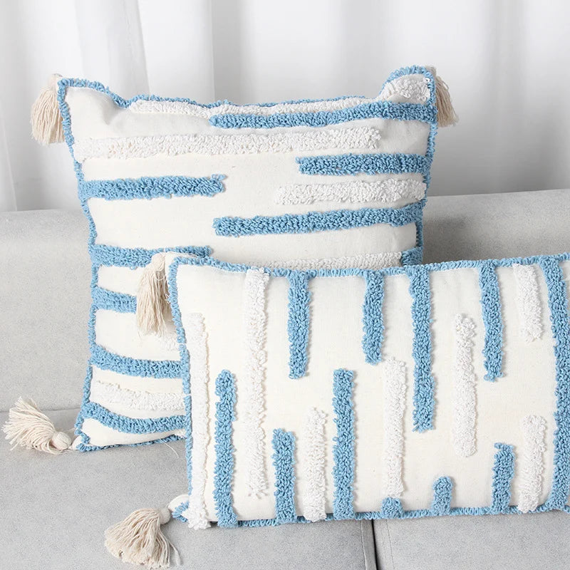 Throw Pillow Loop-Embroidered & Hand-Tied Tassels Removable Cover