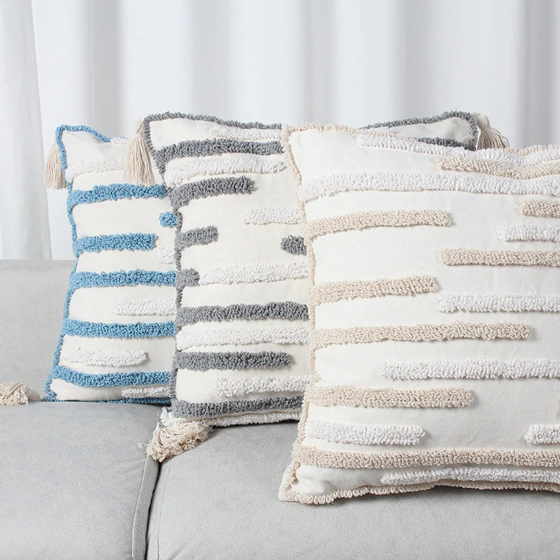 Throw Pillow Loop-Embroidered & Hand-Tied Tassels Removable Cover