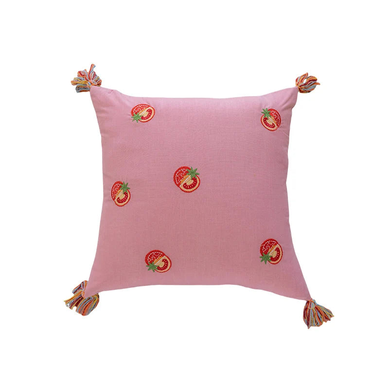 Throw Pillow Pineapple Embroidery & Tassels Linen-Blend Cover