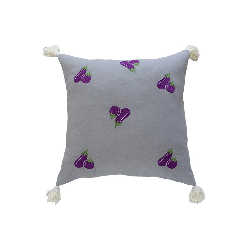 Throw Pillow Pineapple Embroidery & Tassels Linen-Blend Cover