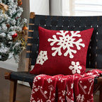 Throw Pillow Plaid Snowflake Applique Removable Cover 18 Inch