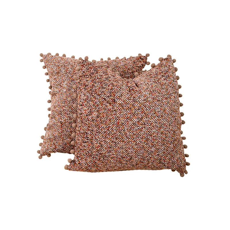 Throw Pillow Set Bouclé Pom-Pom Removable Covers