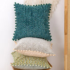 Throw Pillow Set Bouclé Pom-Pom Removable Covers