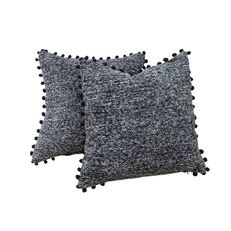 Throw Pillow Set Bouclé Pom-Pom Removable Covers