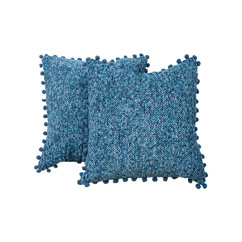 Throw Pillow Set Bouclé Pom-Pom Removable Covers