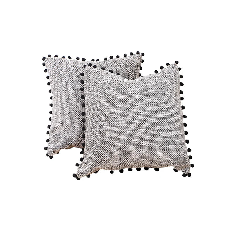 Throw Pillow Set Bouclé Pom-Pom Removable Covers