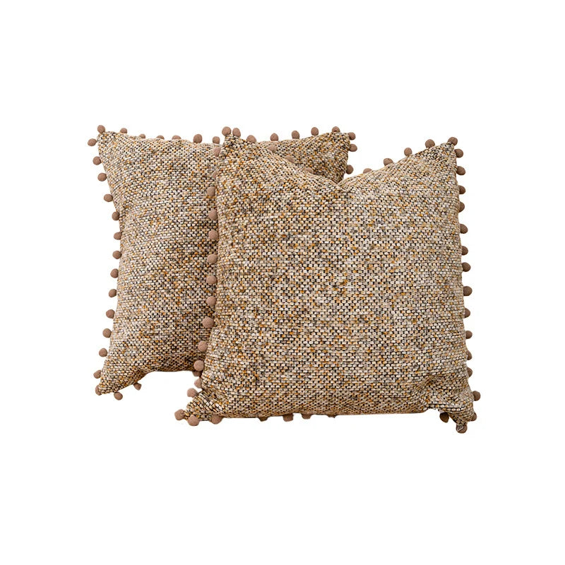 Throw Pillow Set Bouclé Pom-Pom Removable Covers