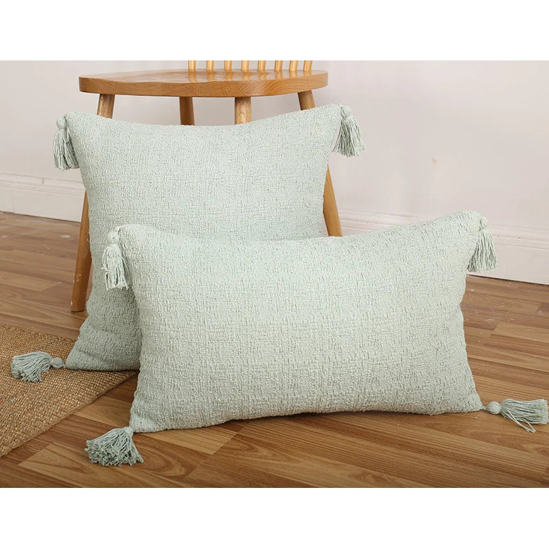 Throw Pillow Set Chenille Texture & Tassels Removable Covers