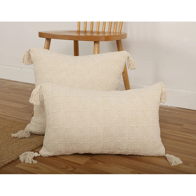 Throw Pillow Set Chenille Texture & Tassels Removable Covers