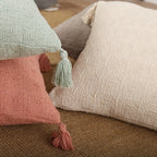 Throw Pillow Set Chenille Texture & Tassels Removable Covers