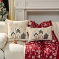 Throw Pillow Set Embroidered Snowy Village & Faux-Shearling