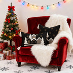 Throw Pillow Set Embroidered Snowy Village & Faux-Shearling