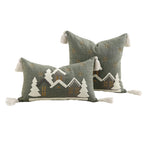 Throw Pillow Set Embroidered Snowy Village & Faux-Shearling