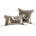 Throw Pillow Set Embroidered Snowy Village & Faux-Shearling