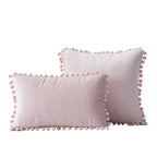Throw Pillow Set Velvet Pom-Pom Fringe Square & Lumbar Pair