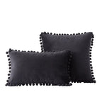 Throw Pillow Set Velvet Pom-Pom Fringe Square & Lumbar Pair