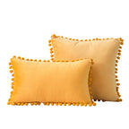 Throw Pillow Set Velvet Pom-Pom Fringe Square & Lumbar Pair
