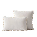 Throw Pillow Set Velvet Pom-Pom Fringe Square & Lumbar Pair