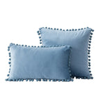 Throw Pillow Set Velvet Pom-Pom Fringe Square & Lumbar Pair