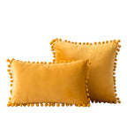 Throw Pillow Set Velvet Pom-Pom Fringe Square & Lumbar Pair