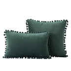 Throw Pillow Set Velvet Pom-Pom Fringe Square & Lumbar Pair