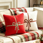 Throw Pillow Sherpa Embroidered Bow Hypoallergenic Insert