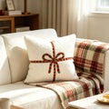 Throw Pillow Sherpa Embroidered Bow Hypoallergenic Insert