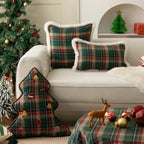 Throw Pillow Tartan Cotton-Blend Cover Faux Fur Trim