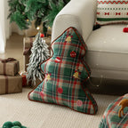 Throw Pillow Tartan Cotton-Blend Cover Faux Fur Trim